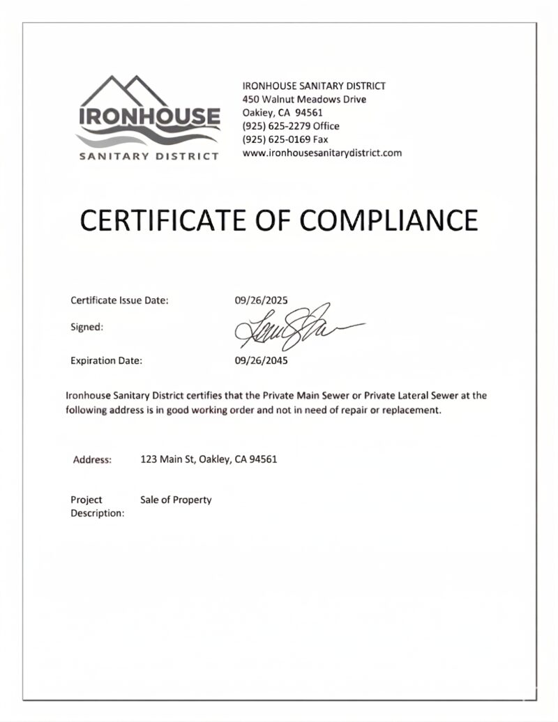 Compliance inspection certificate